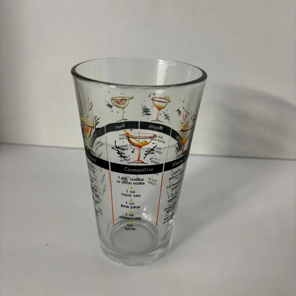 Vintage Cocktail Recipe Mixing Glass Barware Shaker Cosmopolitan Martini Whiskey